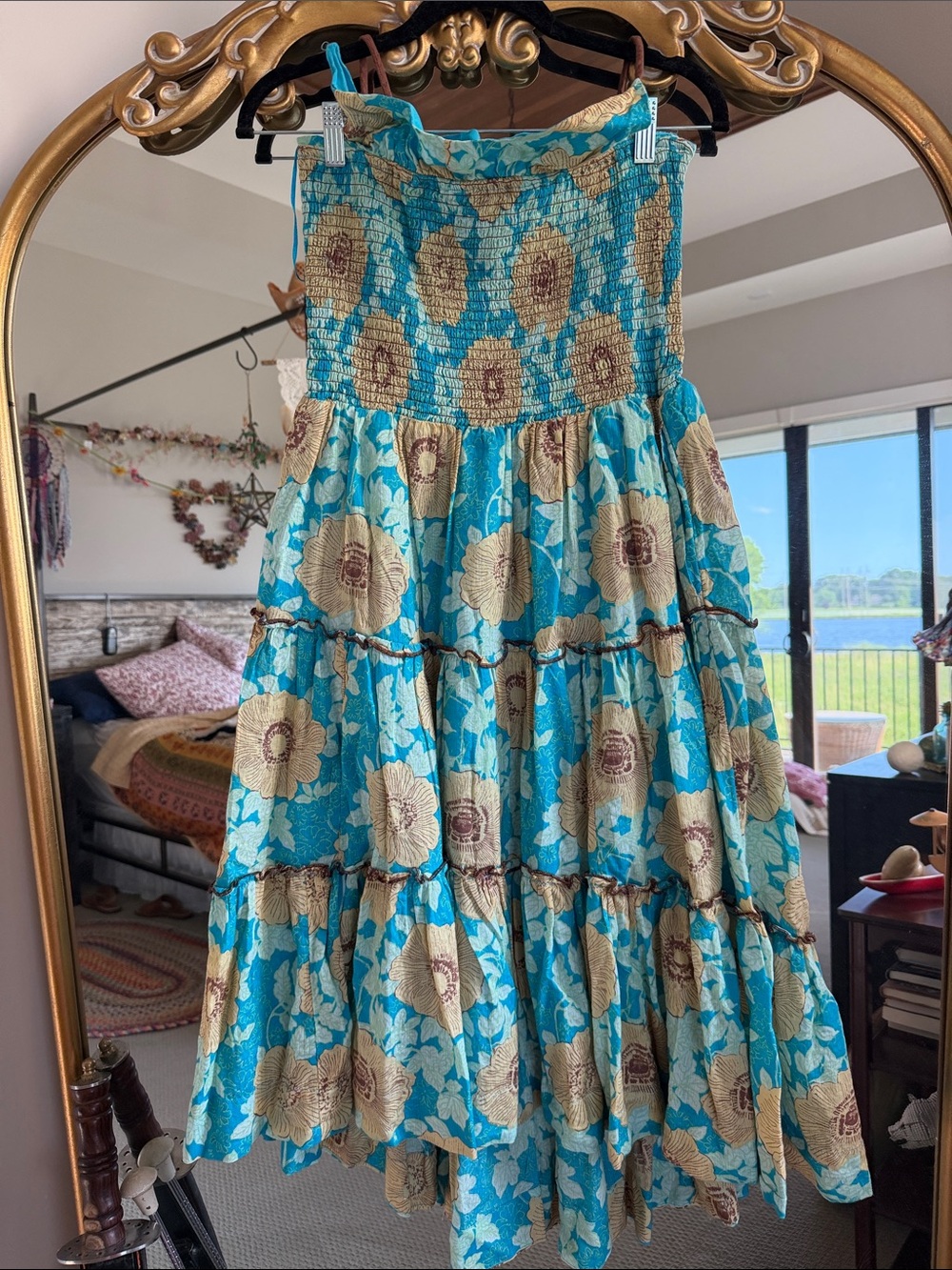 Free People Blue Turquoise Floral Smocked Dress